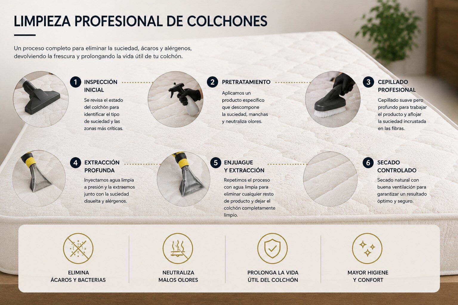 Proceso de limpieza profesional de colchones en Gran Canaria